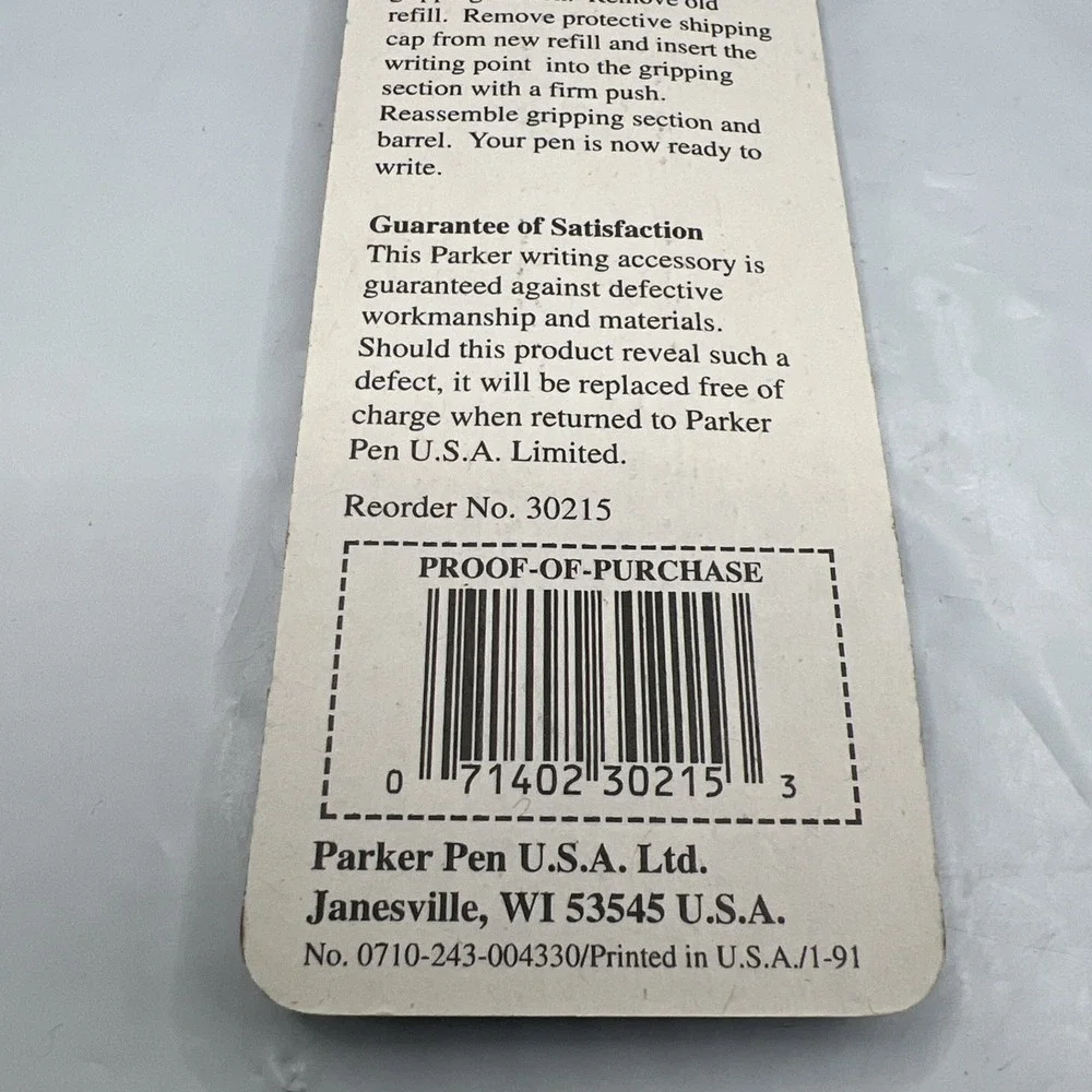 Vintage Parker Rollerball Pen Refill Black Medium 0.8mm 30215 Made in USA 1991